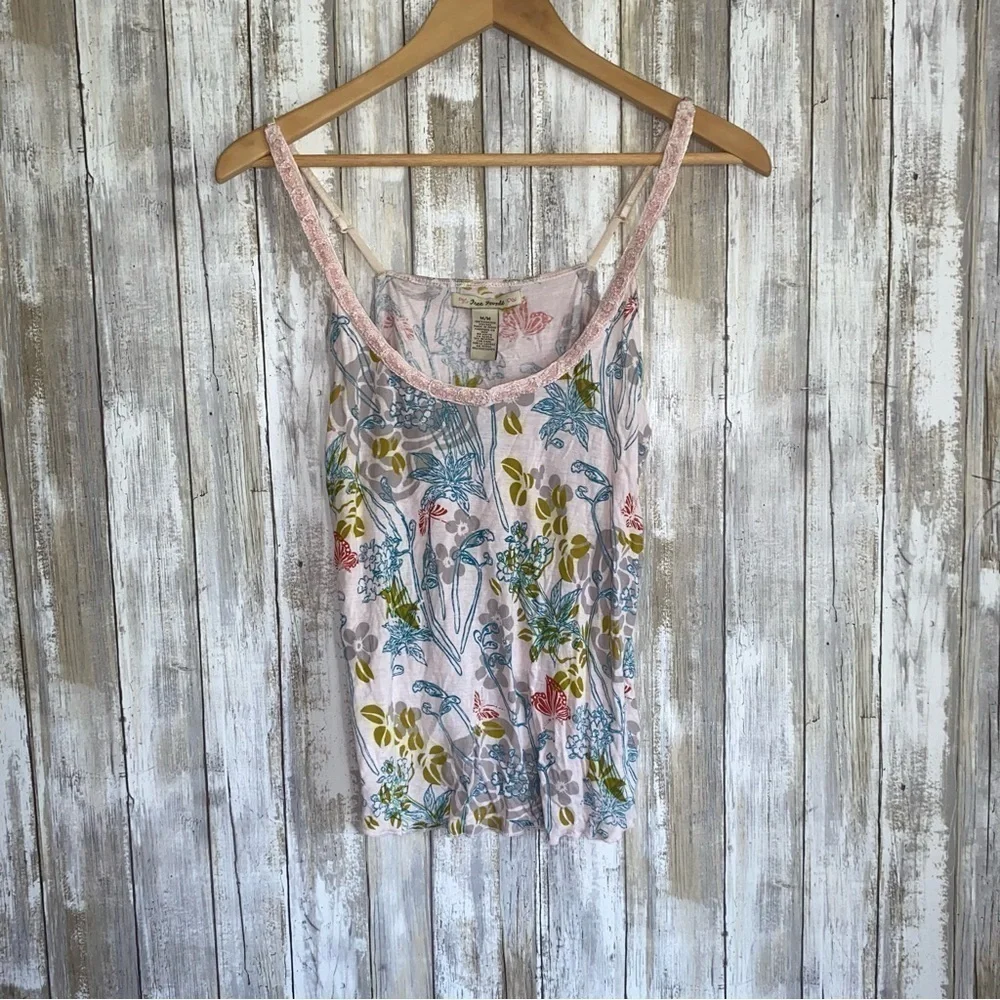 Free People Floral Cami Tank Y2K Boho High Low Hem Pink Viscose Medium - Picture 2 of 7